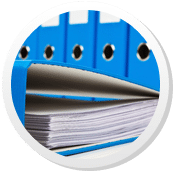 blue binders of documents